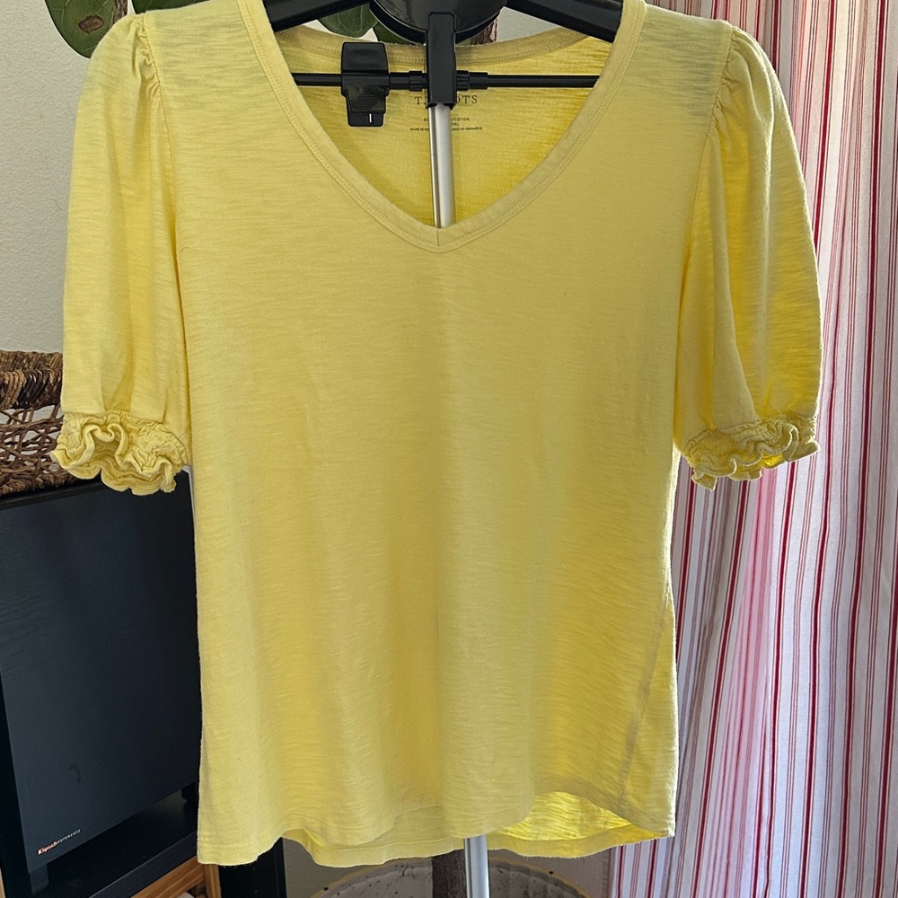 Talbots Women Yellow V-Neck Puff Sleeve Top in Size M